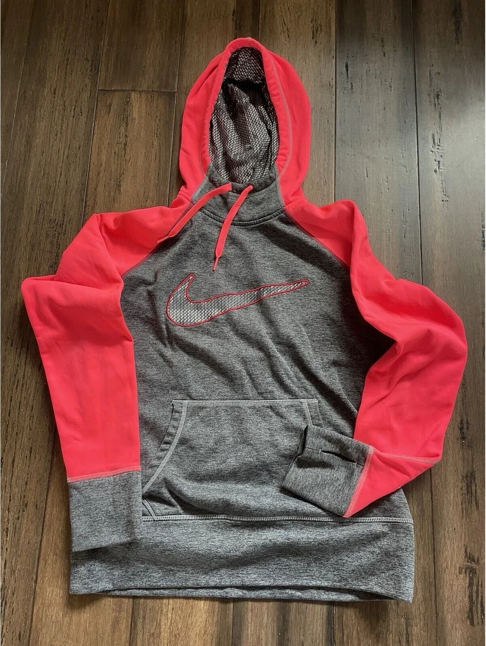 Nike Therma Fit Hoodie Womens M Neon Pink Gray Training Sportswear Workout